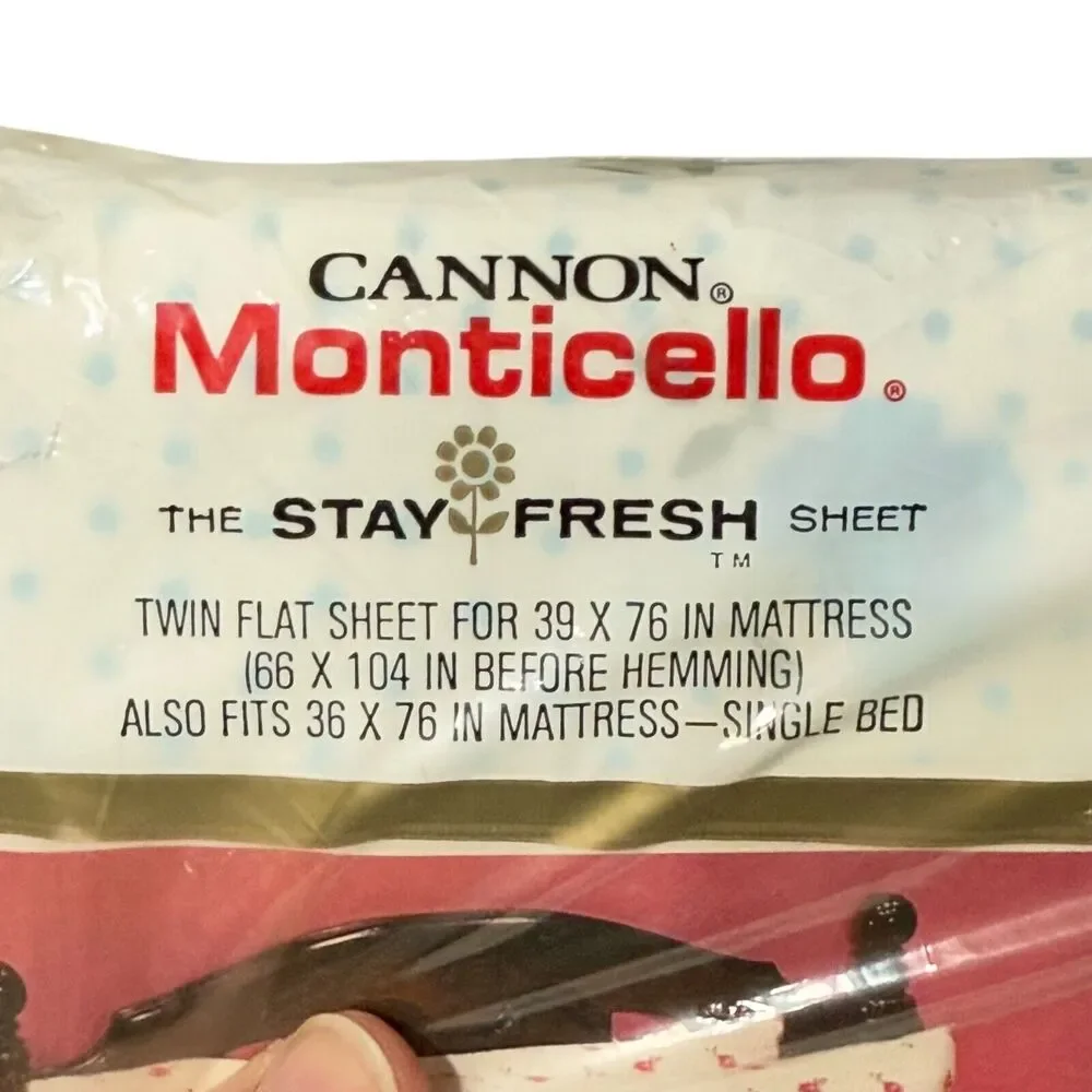 Vtg Cannon Monticello Rose Dream No lron TWIN FLAT Sheet Blue Rose Buds Dots New